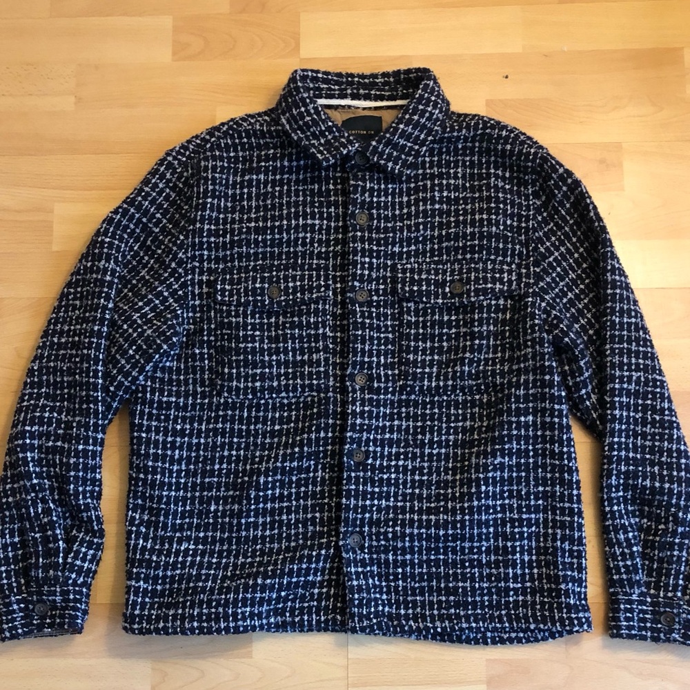 Cotton On Navy and White Textured Tweed Coat
